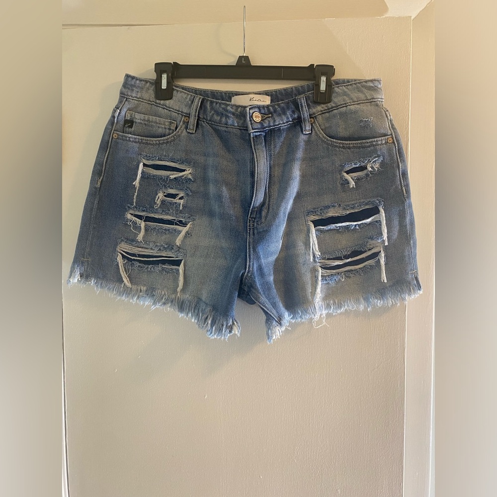 KanCan Jean Shorts Women 30 Blue Distressed Raw Hem